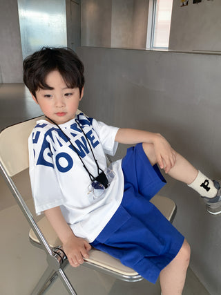 Buy white Boys Loose Short Sleeve T-Shirt Shorts Set