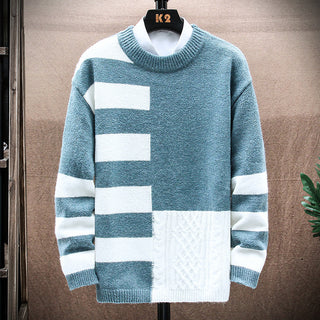 Buy blue Men Casual Round Neck Long-sleeved Sweater