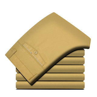 Buy khaki Men Solid Color Straight-Leg Pants