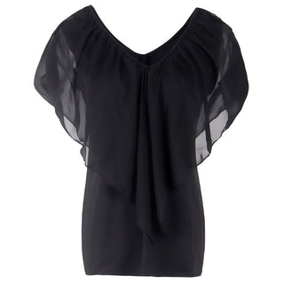 Buy black Chiffon Bat Sleeve Stitching T-Shirt Shawl Top