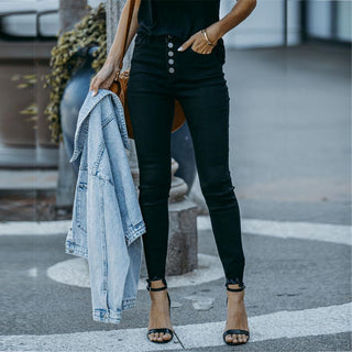 Buy black Women Casual Solid Color Breasted Trousers