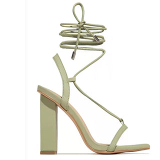 Buy green Women&#39;s Square Toe Ankle Lace-Up Strappy Sandals