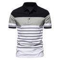 Men Striped Stitching Contrast Polo T-Shirt