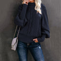 Mid Neck Loose Knit Solid Color Sweater