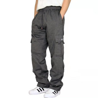 Buy dark-grey Men Sweatpants Stretch Elastic Waist Jogger Sports Pants Drawstring Trousers