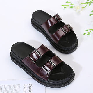 Buy brown Adjustable Double Buckle Platform Sandals