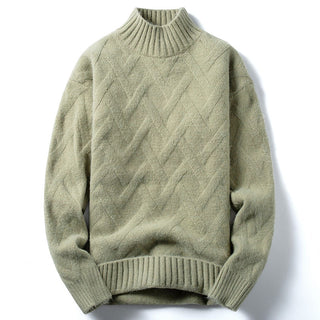 Buy green Men Half Turtleneck Loose Knit Sweater