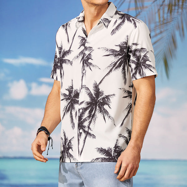 Men's Hawaiian Beach Print White Shirt