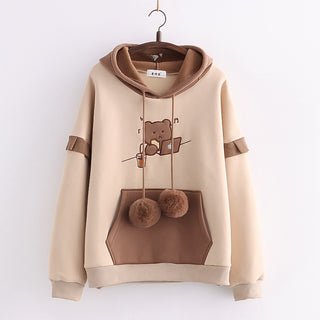 Buy khaki Women Embroidered Cotton Hoodie