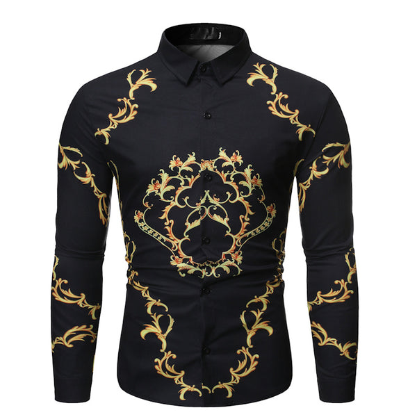 Men Flower Print Slim Fit Shirt