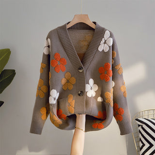 Buy grey Floral Knitted Cardigan Sweater