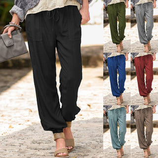 Lace-Up Solid Color Casual Polyester Pants