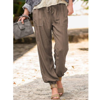 Lace-Up Solid Color Casual Polyester Pants