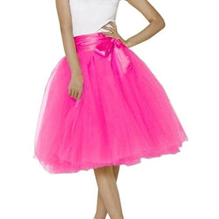 Buy bright-pink Puff Pleated Mesh A-Line Skirt