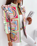 Women Printed Ruffle-Shoulder Jacket