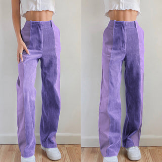 Straight Leg Loose Color block Casual Pants