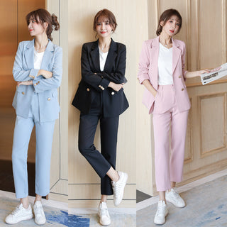 Two Piece Elegant Solid Color Blazer & Pant Suits