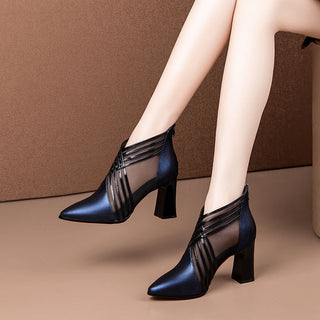 Buy blue-style-3 Leather Strapped Open Toe High Heels