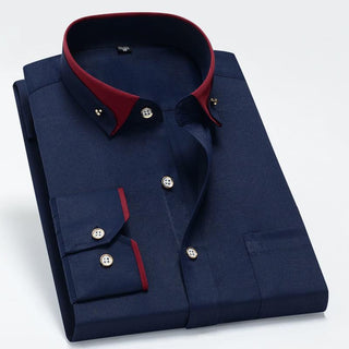 Buy navy-blue-long-sleeve Men Long Sleeved Fancy Dress Shirt-