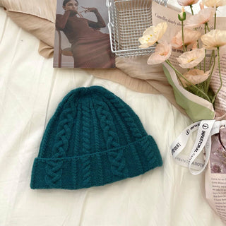 Buy green Women Thick Twist-Pattern Wool Hat