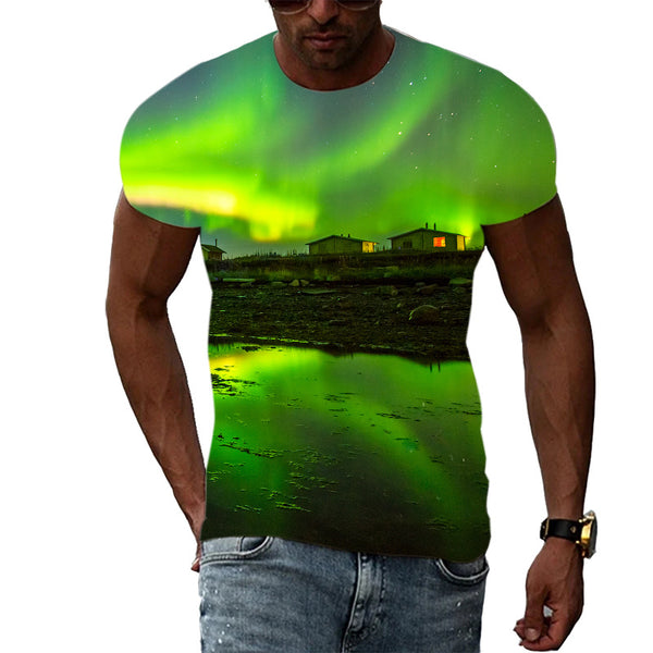 Trend Print Men's Aurora Pattern 3d T-Shirt