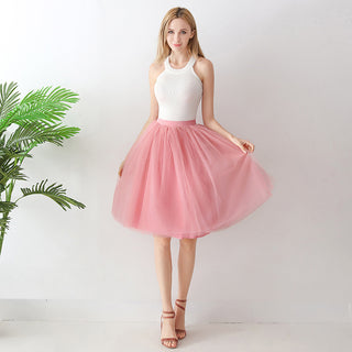 Buy rose-pink Puff Pleated Mesh A-Line Skirt