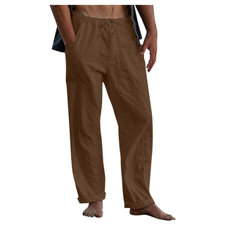 Buy brown Men&#39;s Linen Casual Drawstring Loose Pants