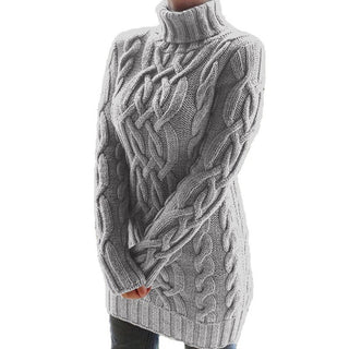 Buy grey Thick Lapel Long Sleeve Turtleneck Sweater Dress