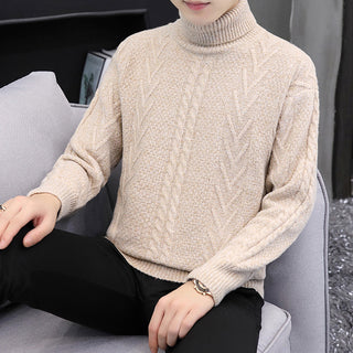 Buy light-khaki Men Casual Loose High Neck Sweater