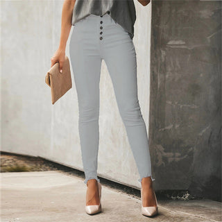 Buy grey Women Casual Solid Color Breasted Trousers