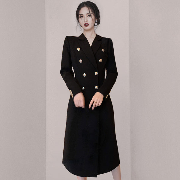 Pearl Button Double Breasted Blazer Dress