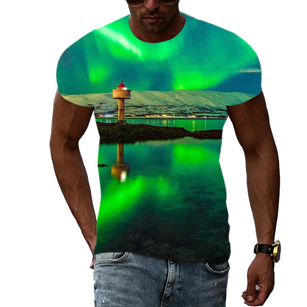 Trend Print Men's Aurora Pattern 3d T-Shirt