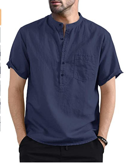 Men's Cotton Linen Solid Color Pocket Shirts