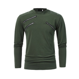 Men Multi Zipper Half High Collar T-shirt