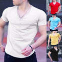 Men's V-Neck Round Hem Casual T-Shirt